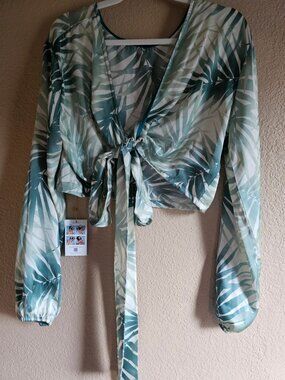 Baliawear Belle Blouse Convertible Palm Print Satin Extra Coverage NWT